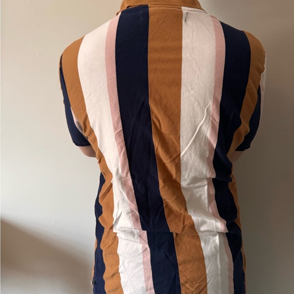 Striped Polo Shirt - Navy, White, and Tan - Picture 2 of 3